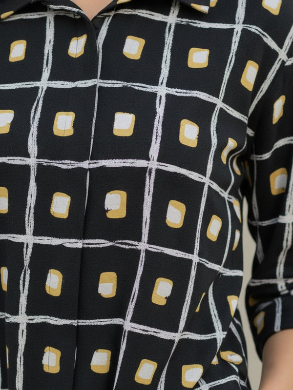 Black Check printed cotton shirt