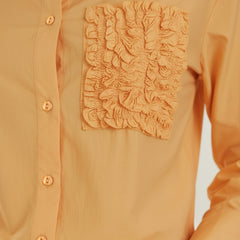 Yellow Embroidered Viscose Shirt with Closed Neck