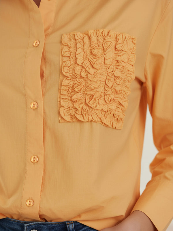 Yellow Embroidered Viscose Shirt with Closed Neck