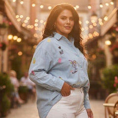 Women Stylish Patchwork Cotton Denim Shirt