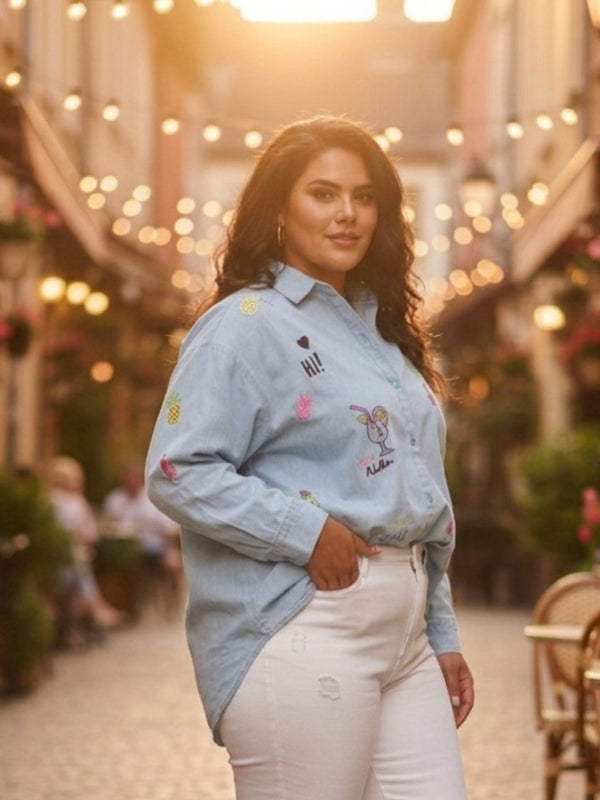 Women Stylish Patchwork Cotton Denim Shirt