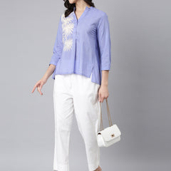 Casual Purple Cotton Printed Top