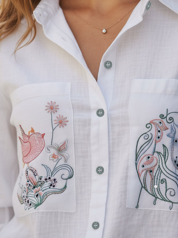 White Rayon Embroidered Top