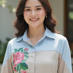 Women’s Cream Embroidered Crop Top Co-ord Set