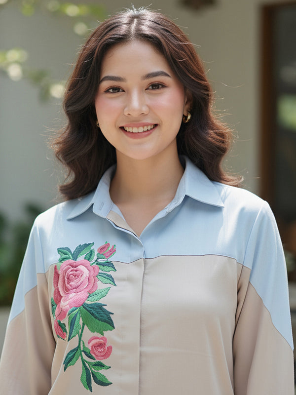 Women’s Cream Embroidered Crop Top Co-ord Set