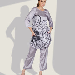 Printed Satin Grey Co-ord Set