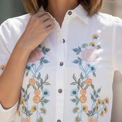 Classic White Embroidered Cotton Midi Dress