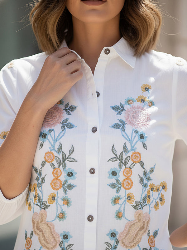 Classic White Embroidered Cotton Midi Dress