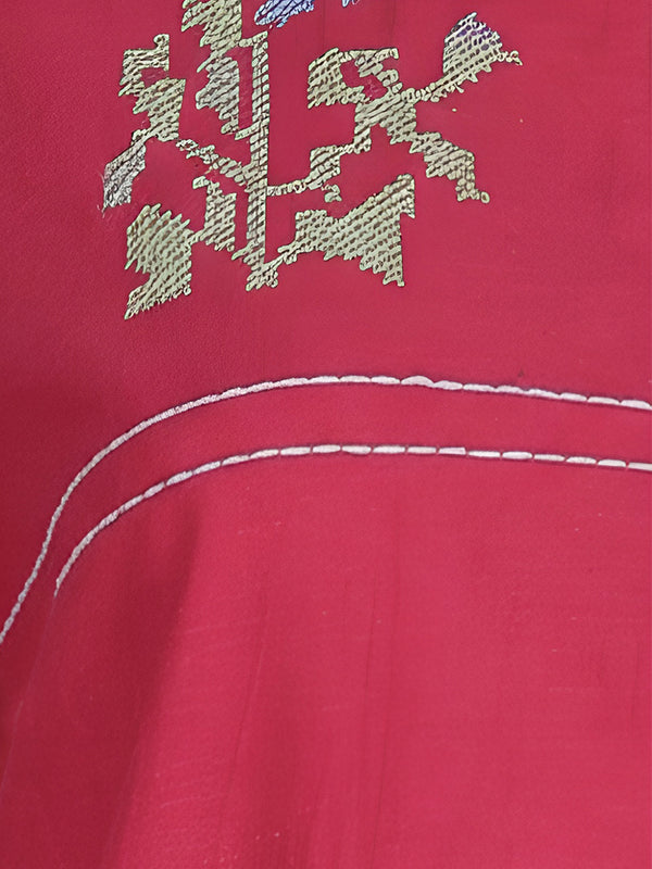 Pink Embroidered Cotton Co-Ord Set with Collar Neck Shirt & Straight Pants