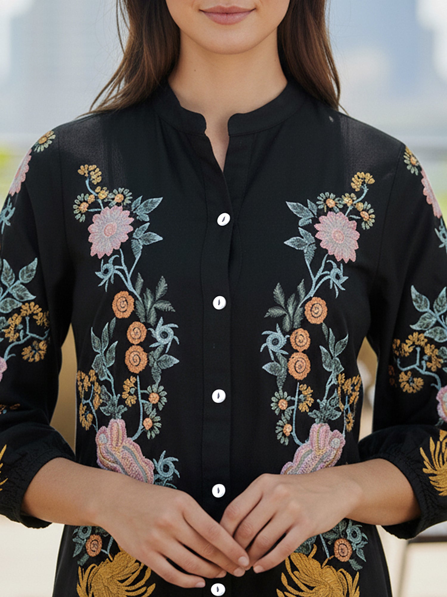 Black Cotton Embroidered Mini Dress