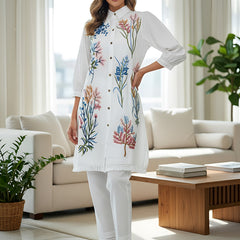 White Multicolor Embroidered Cotton Co-ord Set