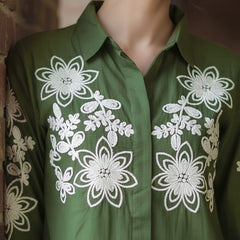 Green Floral Embroidered Cotton Co-ord Set