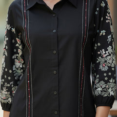 Black Handcrafted Embroidered Cotton Shirt