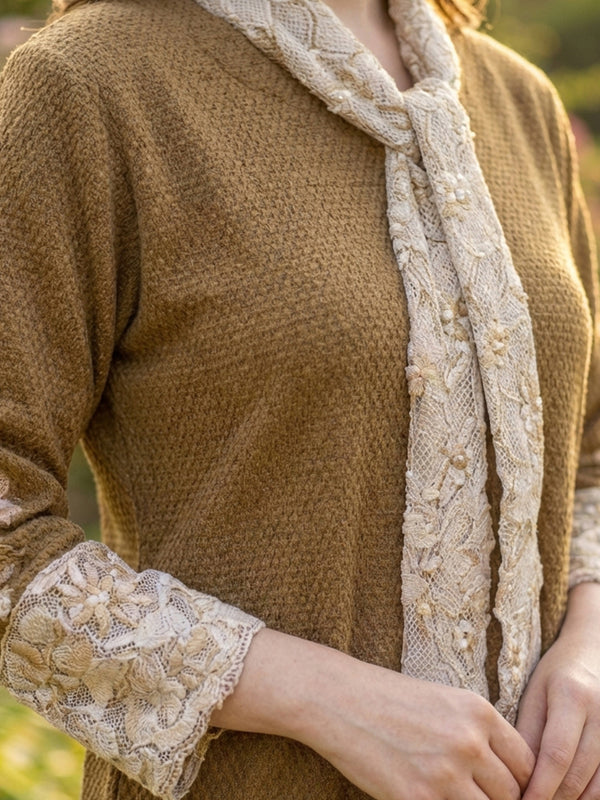 Classic Brown Woolen Embroidered Co-ord Set with Muffler