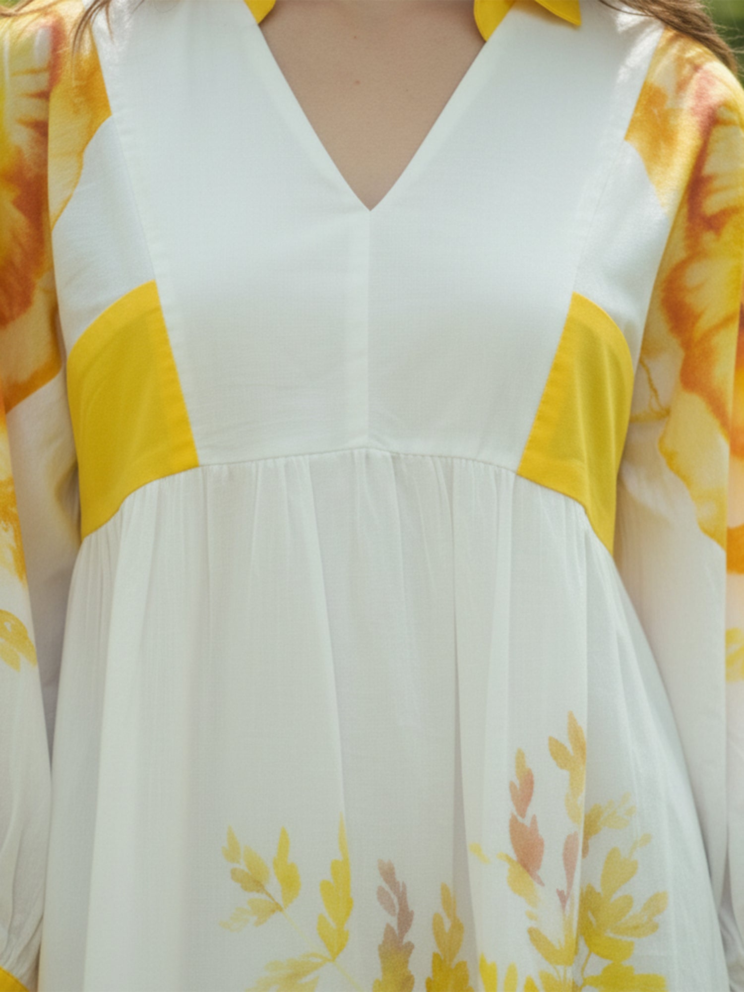 White & Yellow Floral Midi Dress