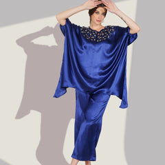 Blue Satin Sequin Work Kaftan Co-ord Set
