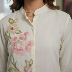 Women Cream Floral Embroidered Kurta Pant Co-Ord Set