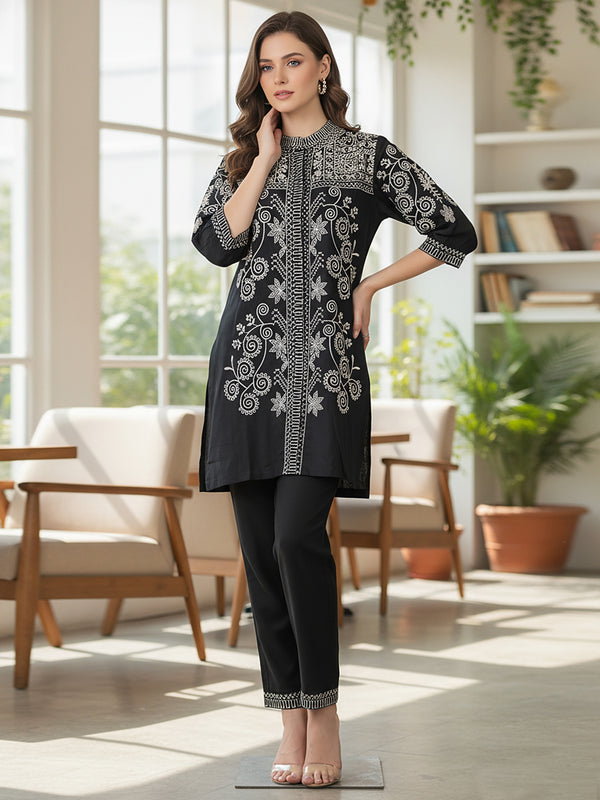 Black Embroidered Co -ord Set