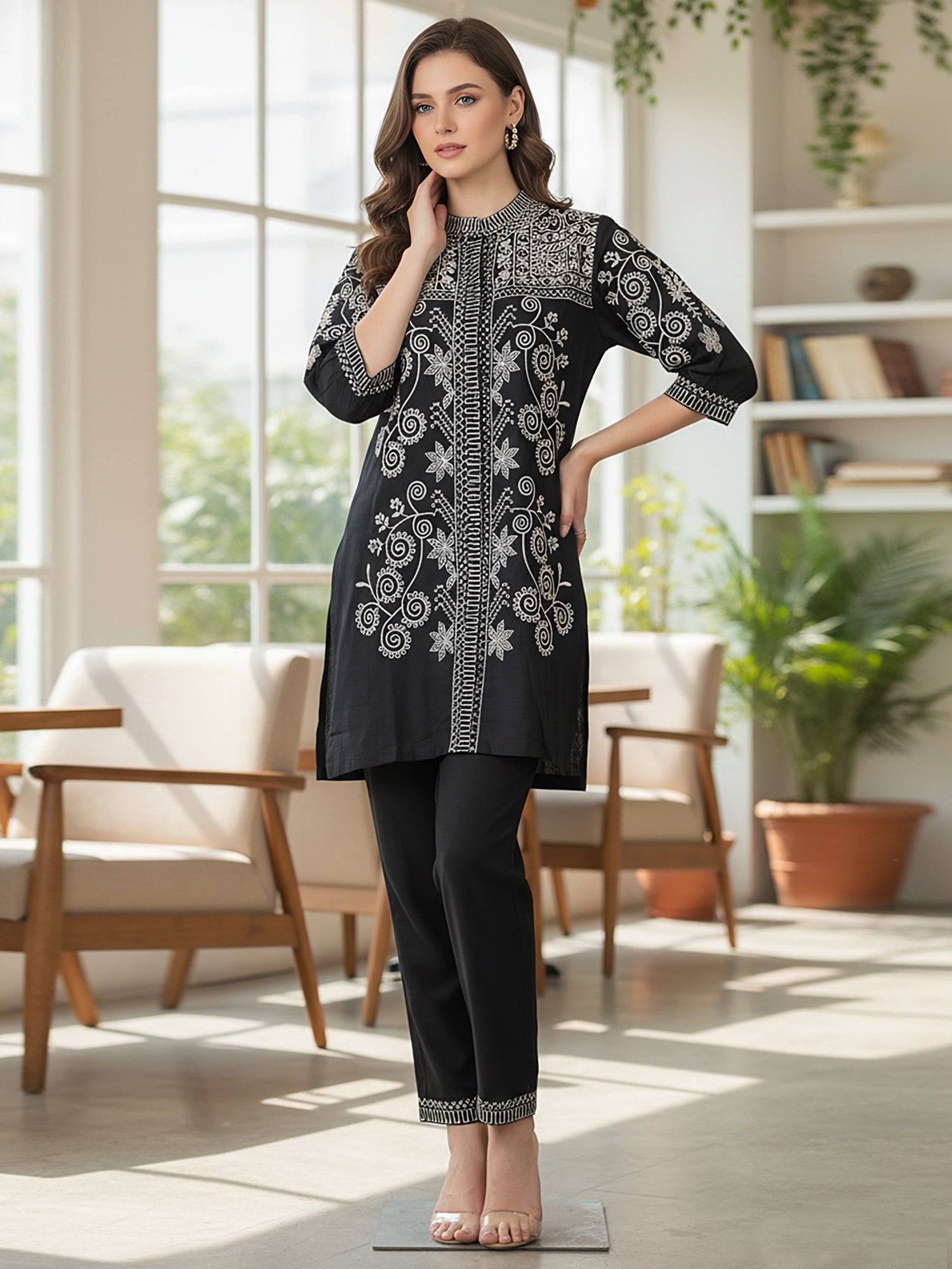 Black Embroidered Co -ord Set