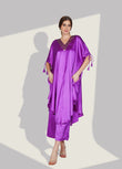 Stylish Satin V-neck Purple Co-ord Set