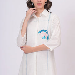 Pink Linen Embroidered Shirt Dress