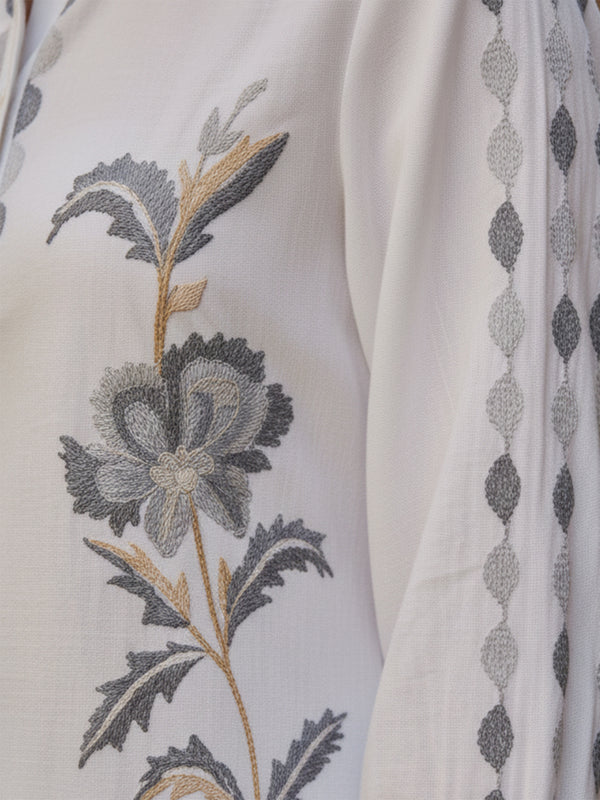 White Cotton Full Sleeves Embroidered Co-ord Set