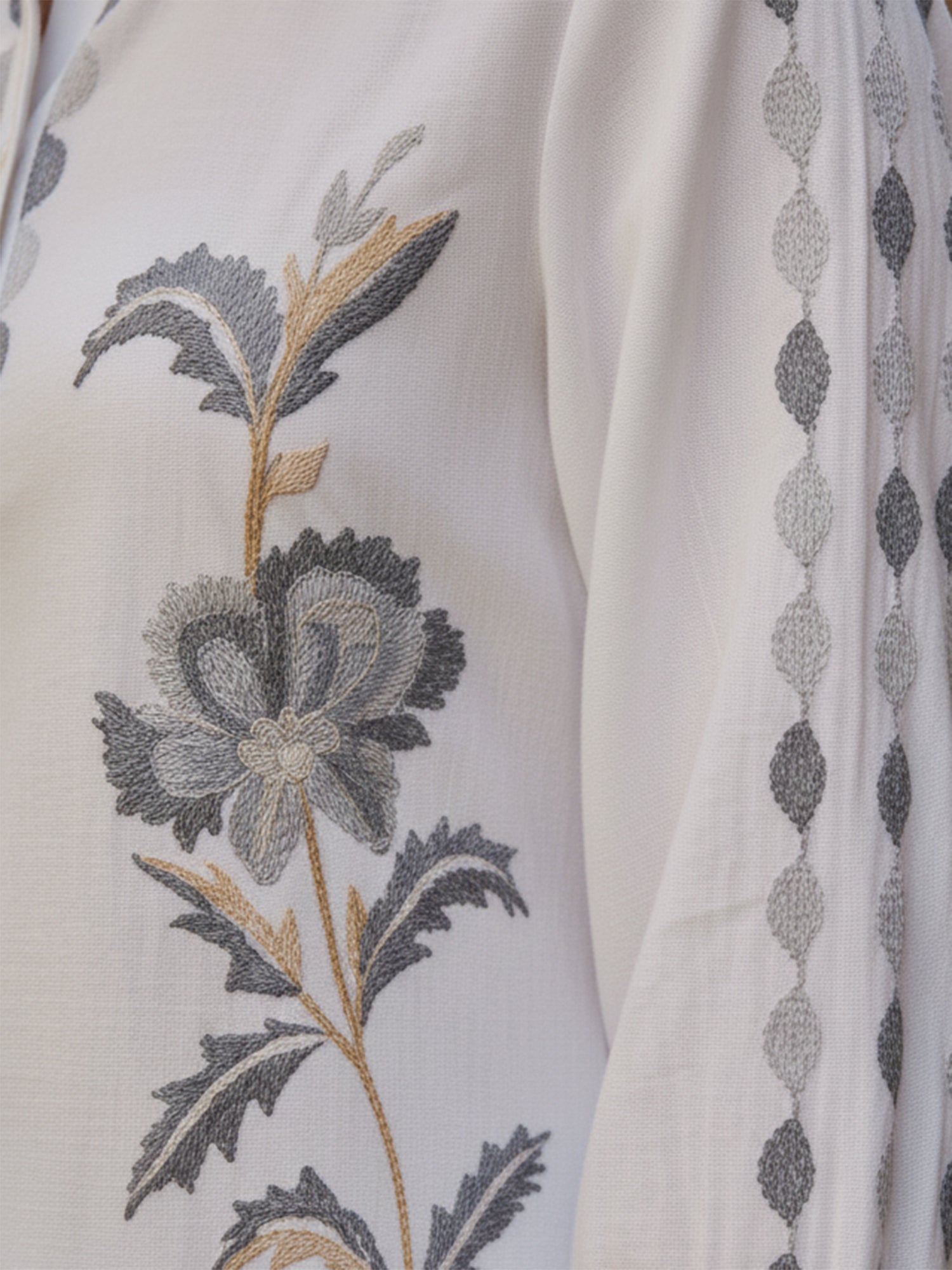 White Cotton Full Sleeves Embroidered Co-ord Set