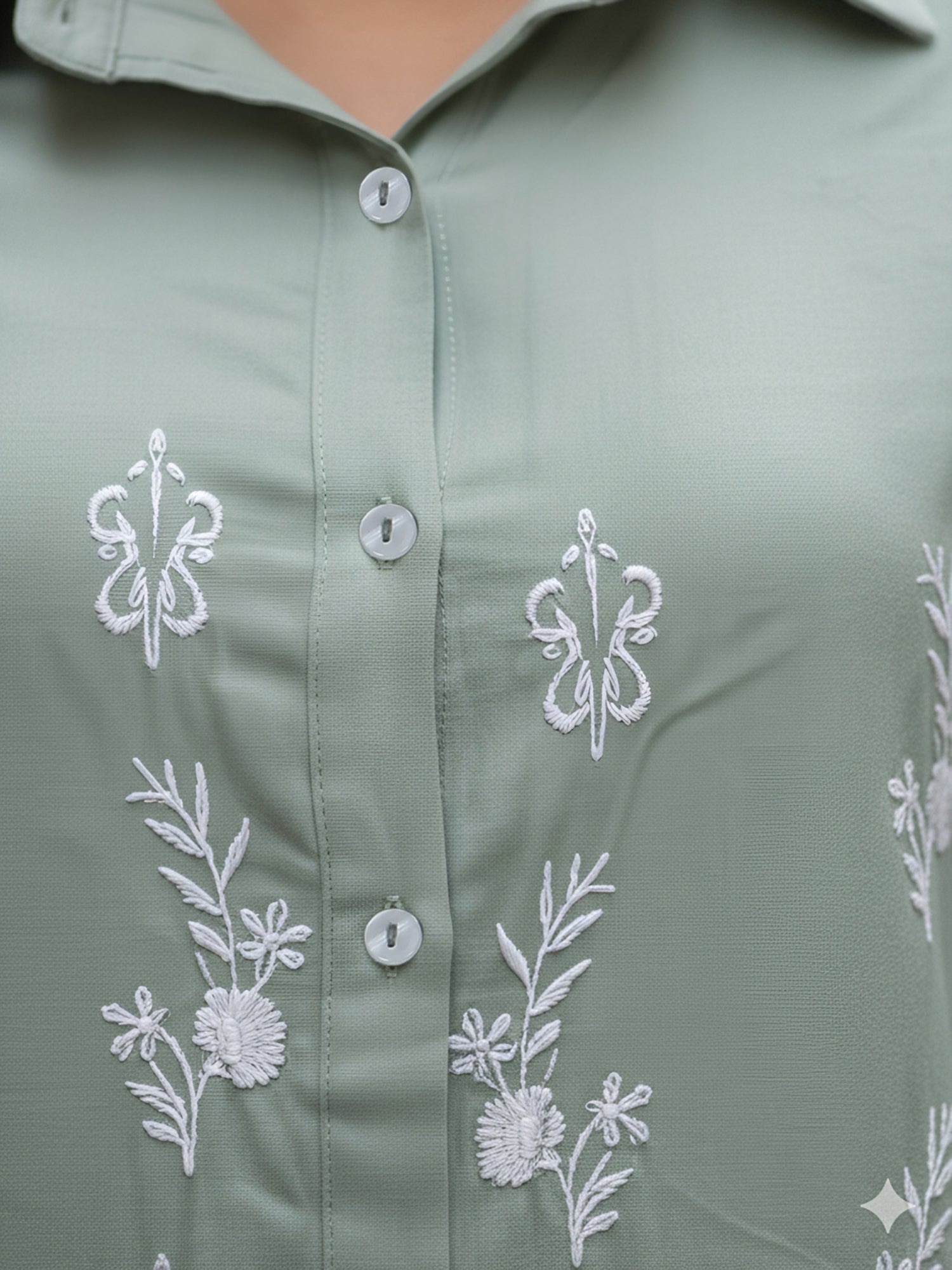 Sage Green Embroidered Cotton Shirt