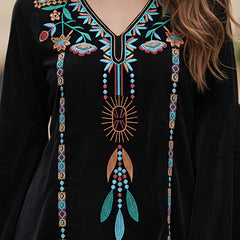 Black Embroidered Flare Sleeve Top