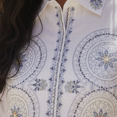 White Festive Embroidered Cotton Co-ord Set
