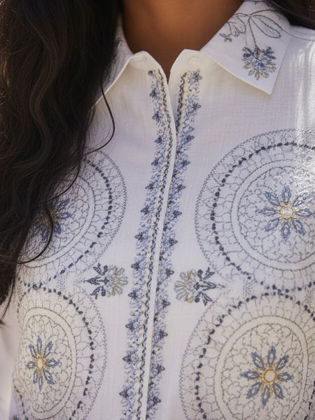 White Festive Embroidered Cotton Co-ord Set