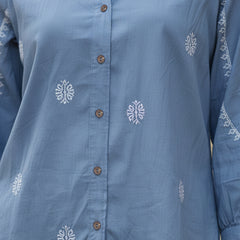 Sky Blue Handcrafted Embroidered Cotton Shirt with Statement Sleeves