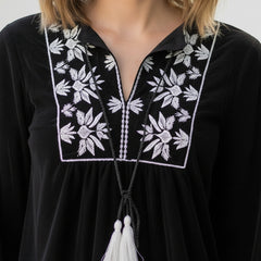 Designer Black Top with White Embroidery