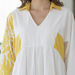 Stylish Yellow Cotton Cambric Printed Mini Dress