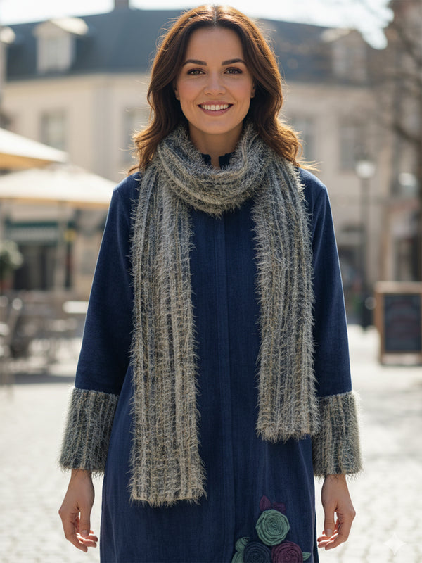 Elegant Blue Woolen Embroidered Co-ord Set with Muffler