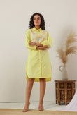 Sunshine Yellow Cotton Embroidered Shirt Dress