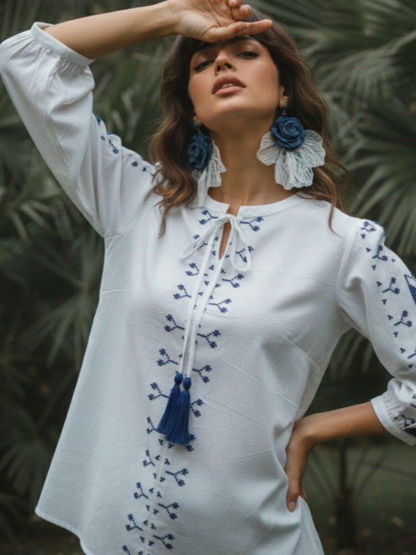 White Grace Embroidered Cotton Top