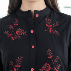 Classic Black High-Neck Embroidered Tunic Top