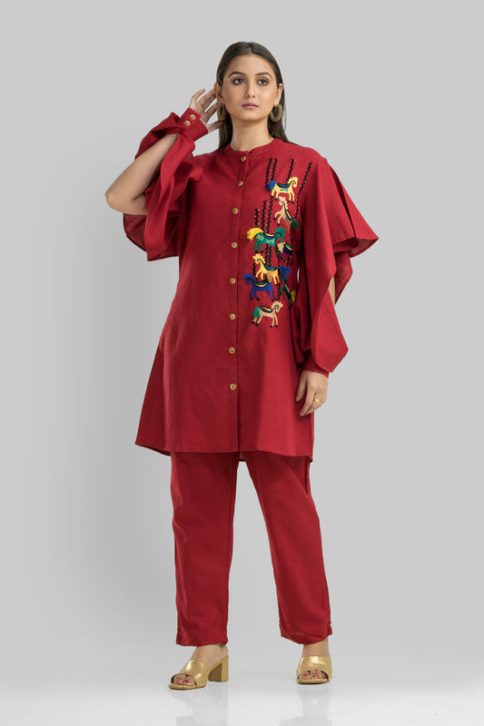 Elegant Red Cotton Flex Co Ord Set