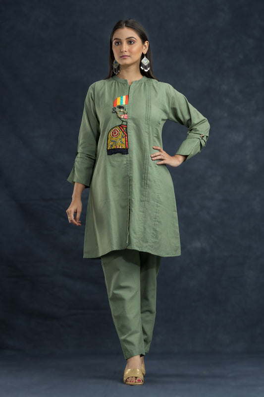 Green Cotton Flex Tunic and Pants Co-ord Set