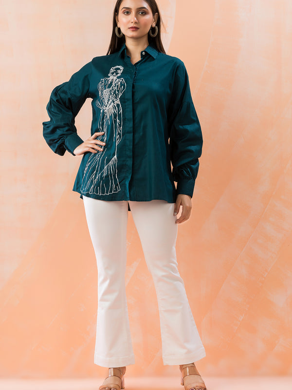 Stylish Blue Embroidered Shirt