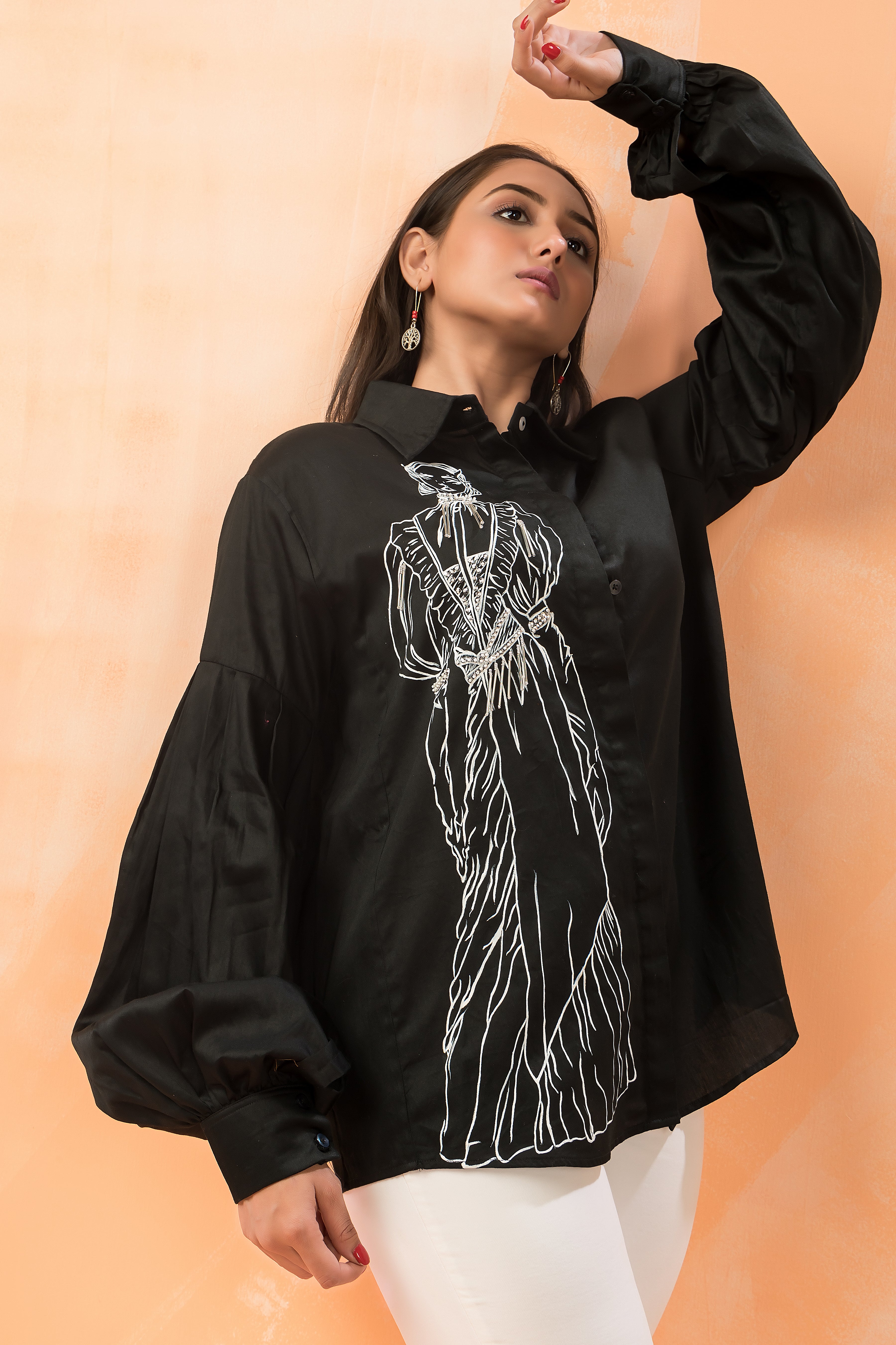 Designer Cotton Black Embroidered Shirt