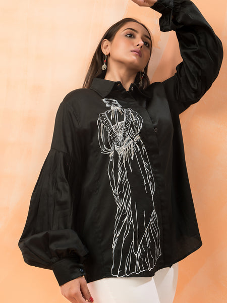 Designer Cotton Black Embroidered Shirt
