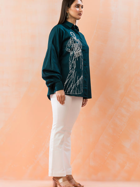 Stylish Blue Embroidered Shirt