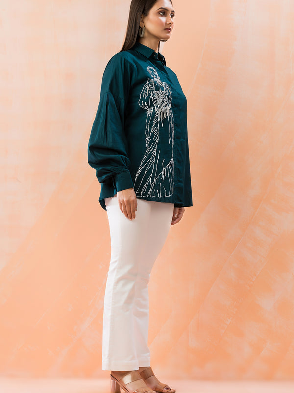 Stylish Blue Embroidered Shirt
