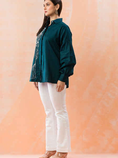 Stylish Blue Embroidered Shirt