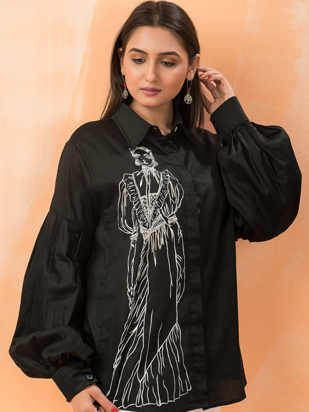 Designer Cotton Black Embroidered Shirt