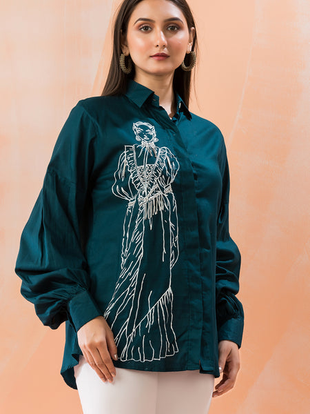 Stylish Blue Embroidered Shirt