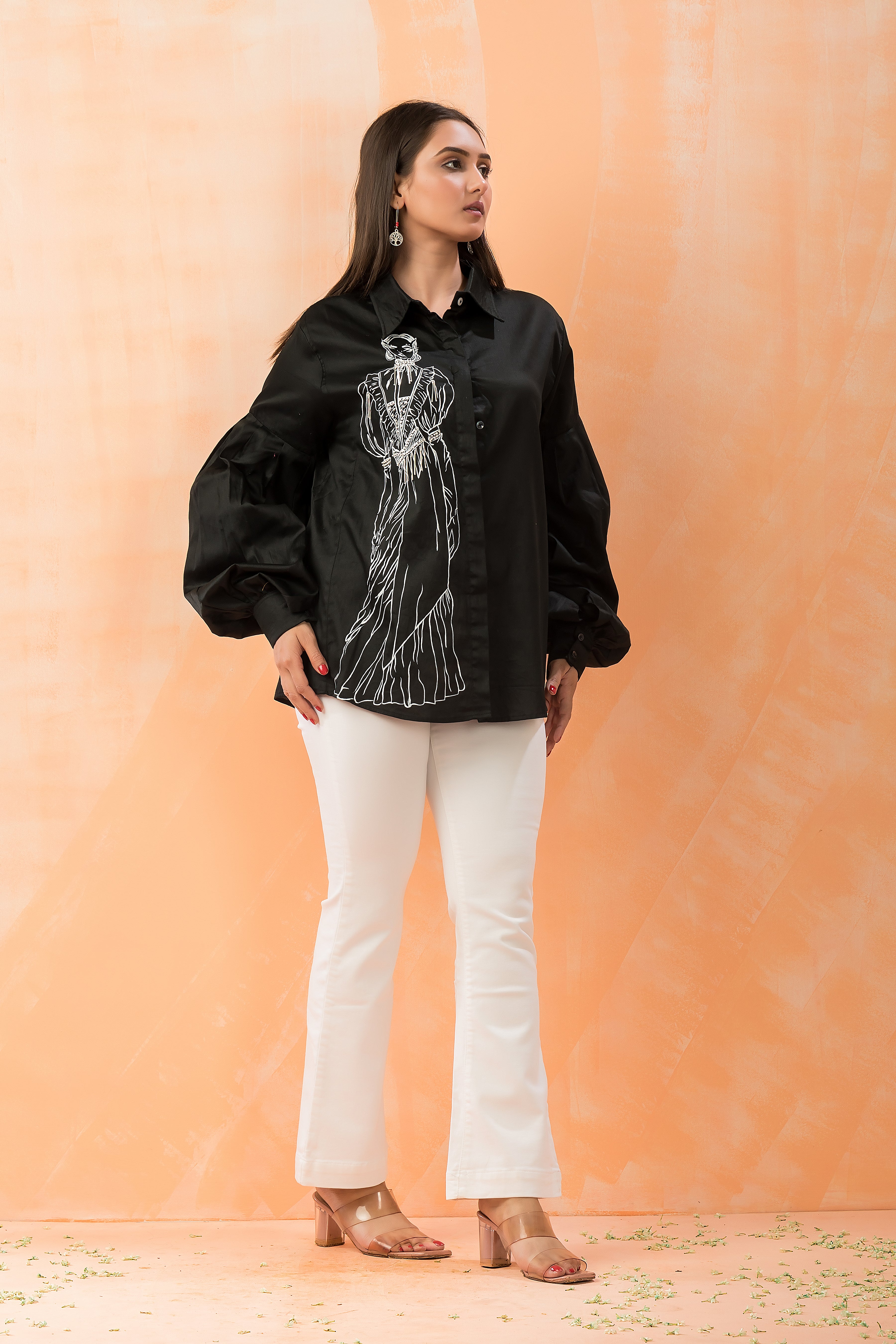 Designer Cotton Black Embroidered Shirt