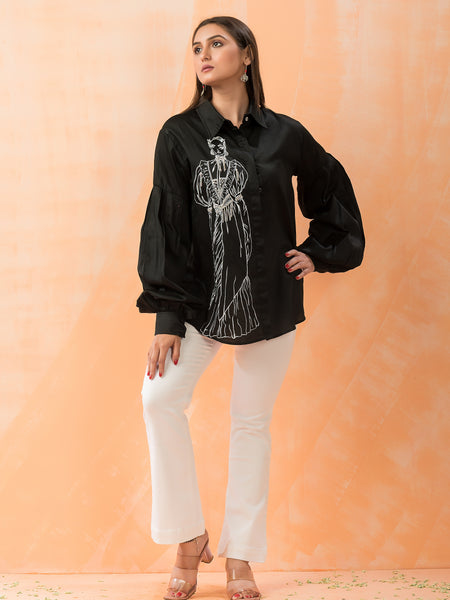 Designer Cotton Black Embroidered Shirt